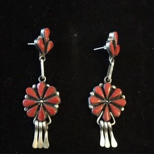 Coral and Sterling Silver Earrings